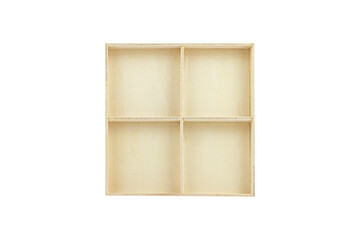 wooden box with four square sections, a shelf for things, isolate, transparent background