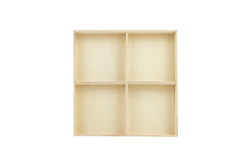 wooden box with four square sections, a shelf for things, isolate, transparent background