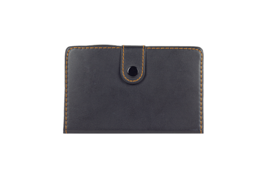 black notebook, black notepad with clasp isolate,  transparent background