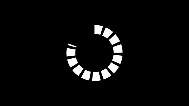 Loading circle icon animation on black background. 4K clip with alpha channel. background footage motion graphics a background or overlay 4K drag and drop  editing software supporting blending modes.