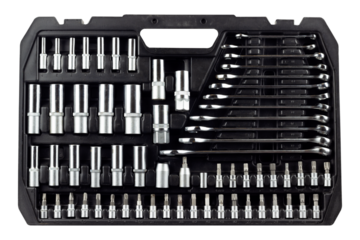 set of tools in a suitcase isolate, transparent background