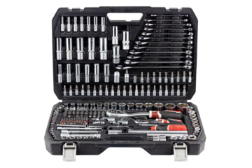 set of tools in a suitcase isolate, transparent background