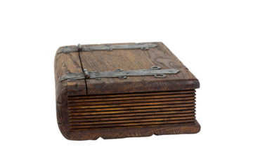old book in a wooden cover, isolated