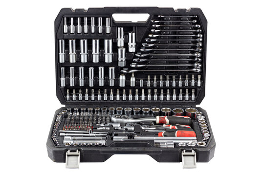 set of tools in a suitcase isolate, transparent background