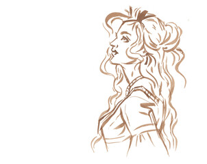 silhouette of a girl coffee painting for card illustration background