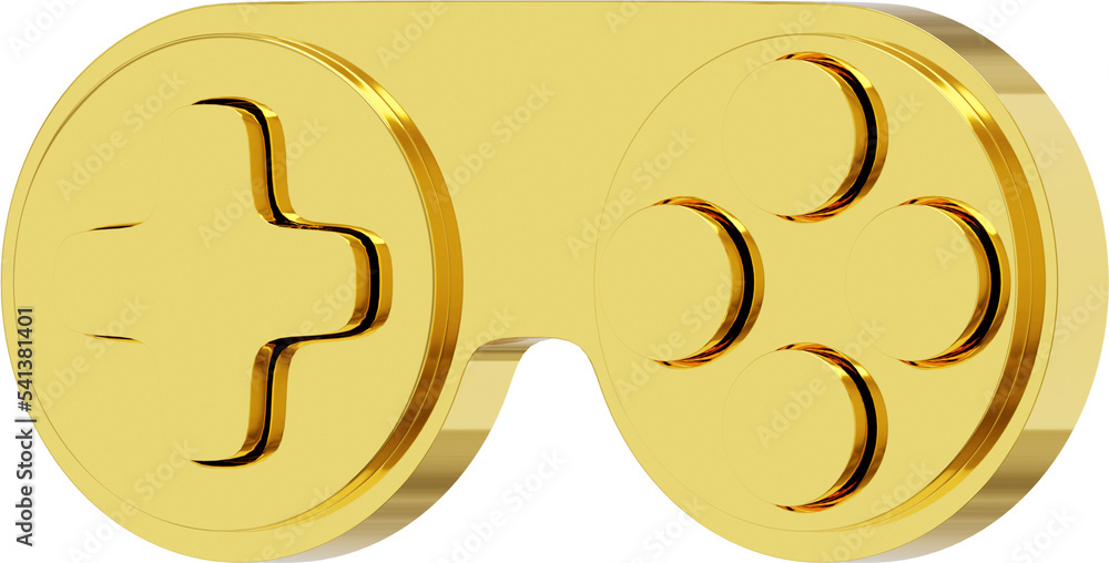 Poster minimalistic console game controller. png gold icon on transparent background. 3d rendering.