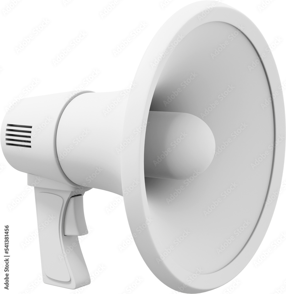 Poster megaphone realistic white. png icon on a transparent background. 3d rendering.