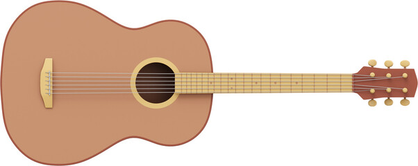 Obraz na płótnie Canvas Realistic acoustic guitar, front view. 3D rendering. PNG icon on transparent background.