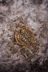 sunflower seeds on dark background