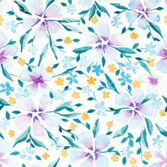 Background with watercolor flowers. Seamless pattern. Spring illustration.