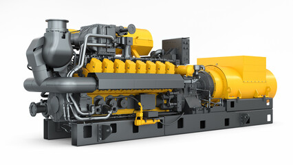Large diesel generator isolated on white. Industrial standby power source. 3d illustration - obrazy, fototapety, plakaty