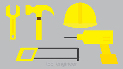 vector flat engineering tools. construction tools, hammer, hacksaw, drilling manchine