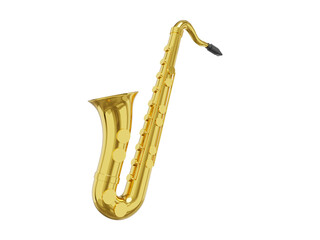 Fototapeta na wymiar Saxophone gold metal, musical instrument, from side. 3d rendering. Icon on white background.