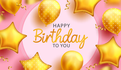 Fototapeta na wymiar Happy birthday vector template design. Birthday text in empty space for typography with gold balloons and confetti party elements decoration. Vector Illustration.