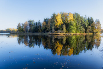 River and natural salomon area in autumn. Farnebofjarden national park in north of Sweden.