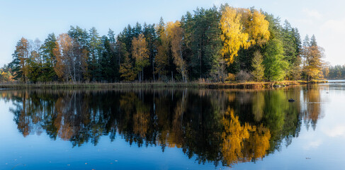 River and natural salomon area in autumn. Farnebofjarden national park in north of Sweden.
