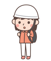 防災活動をするヘルメットをかぶった女の子