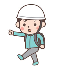 防災活動をするヘルメットをかぶった男の子