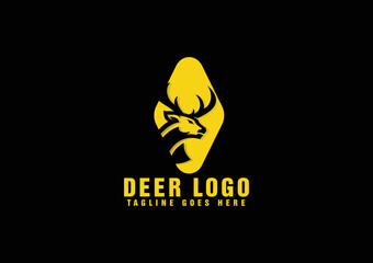 Deer Head Abstract Logo Design Template Negative Space Style. Wild Animals Hunting Reindeer Logotype Zoo Concept Flat Icon.