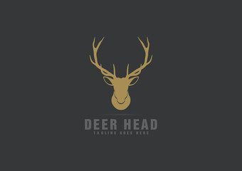 Deer Hunter Logo, Badge, Emblem, Label Design Template. Vector Illustration Of Deer Head Silhouette And Arrow. Hunter Club, Deer Hunting Symbol Icon.