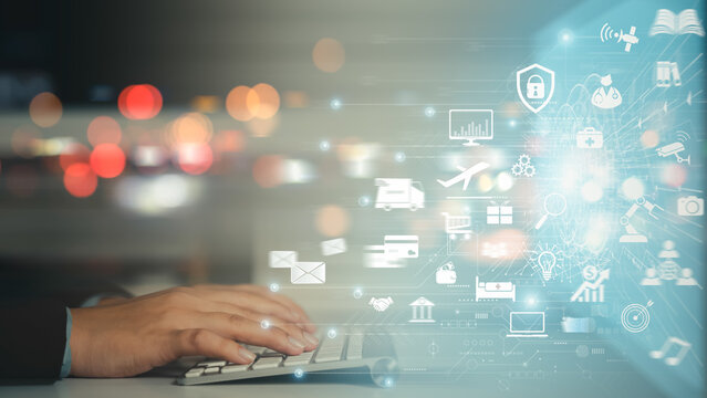 Internet of things , iot , smart home , smart city and network connect concept.symbol connected with icons of typical IoT. Intelligent pc, car, syc, cloud, smartphone, machine. Smart digital concept.