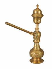 Copper hookah with artistic chasing and engraving on a white background