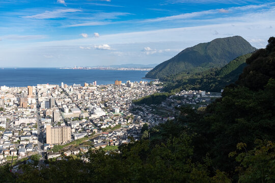 landscape top view of Beppu city in kyushu, japan