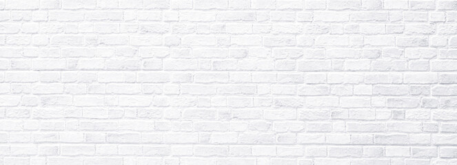 Brick wall, antique old grunge white texture wide panorama background.
