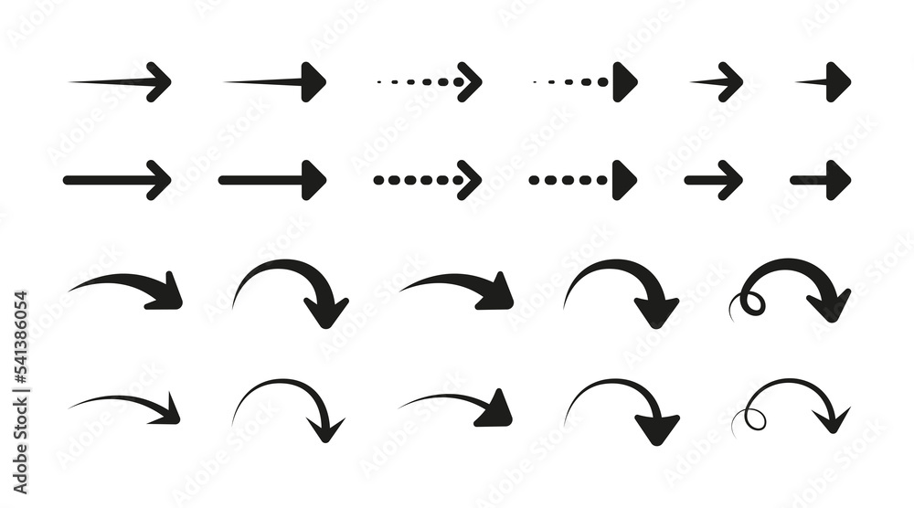 Aufkleber Arrow flat vector icon set. Arrow black dirrection pointer collection. Arrows web symbol.