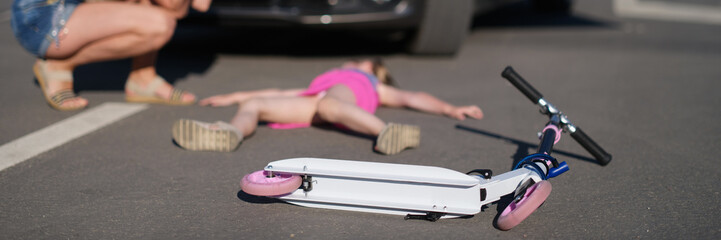 Girl with scooter hit on road by car, eyewitness worry for child, road accident