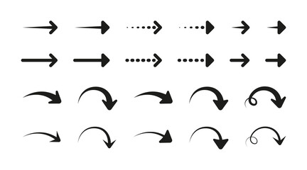 Arrow flat vector icon set. Arrow black dirrection pointer collection. Arrows web symbol.