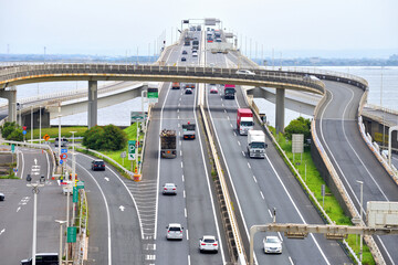東京湾アクアライン海ほたるパーキングエリアから千葉方面を望む