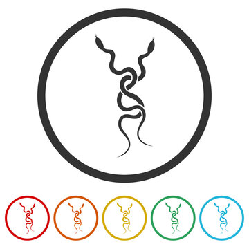 Silhouette snake icon. Set icons in color circle buttons
