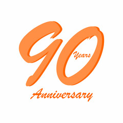 Vector 90 year anniversary, birthday logo label. Year. Vector illustration. Isolated against a white background