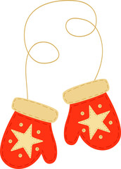 Winter red mittens with stars. Symbol of new year and christmas. The tradition of giving gifts. Children's mittens. Simple, flat, modern style. isolated background.