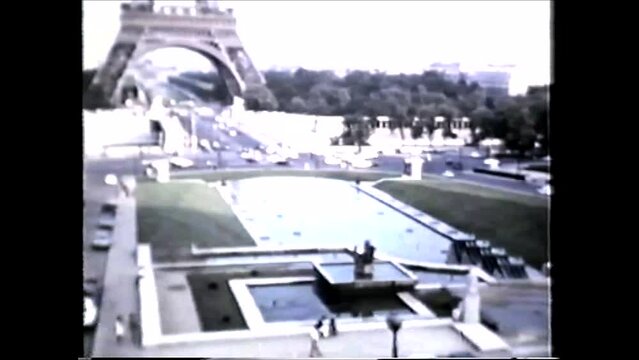 PARIS, France 1960s Eiffel Tower, Trocadero Gardens, Water Cannons Fountain - 1960s vintage video 8mm