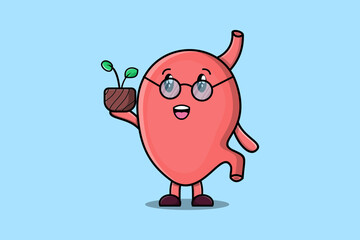 Cute cartoon illustration Stomach holding plant in a pot flat modern style design 