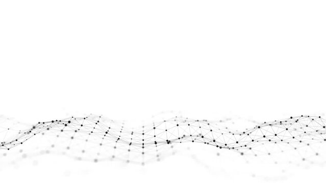Dynamic wave with connected dots and lines on a white background. Digital wave background concept. Abstract technology background. Big data visualization. 3D rendering.