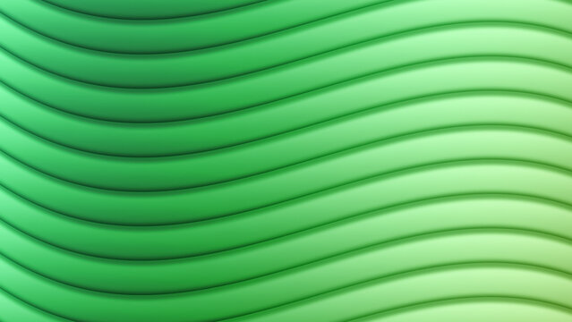Abstract green decorative background with horizontal layered curves or waves in gradient green colors with copy space for text