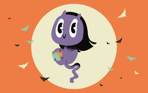 Halloween cartoon character party Krasue ghost evil in vector art