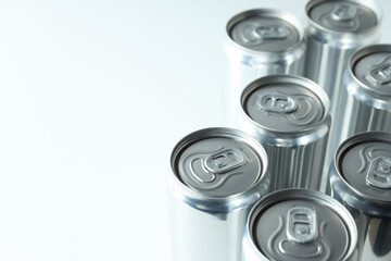 Concept of drink, blank cans, space for text