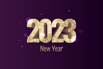 shiny glitter text new year 2023 on purple background