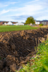 freshly cultivated agricultural land in autumn
