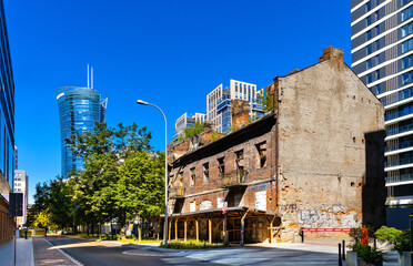 Ruined vintage tenement town houses with redevelopment potential along Lucka street in Wola...