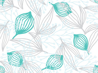 Mint and grey tropical palm leaves abstract seamless pattern, vector fabric textile print