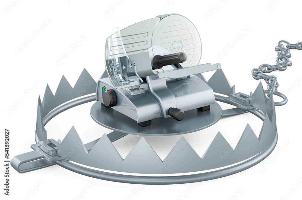 Poster bear trap with slicing machine, 3d rendering