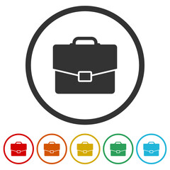 Briefcase icon. Set icons in color circle buttons