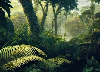 Foto op Canvas Junglelandschap met prachtige bomen en planten, natuurlijke groene omgeving met verbazingwekkende natuur © Musashi_Collection