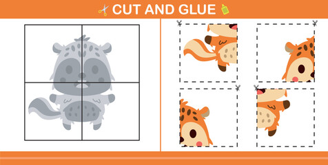 cute cartoon .education paper game for kindergarten and preschool.cut and glue game for kids