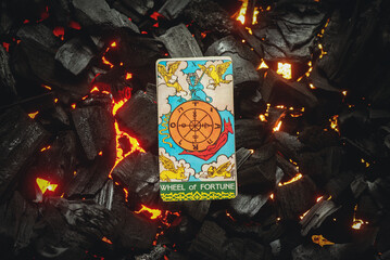 Wheel of fortune Tarot card. Moscow, Russia MAY 15, 2022